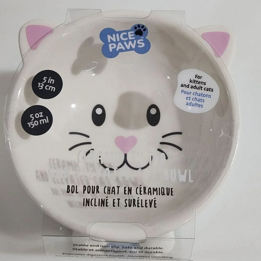 Nice Paws Ceramic Tilted And Elevated‎ Kitty Cat Food Bowl White 4